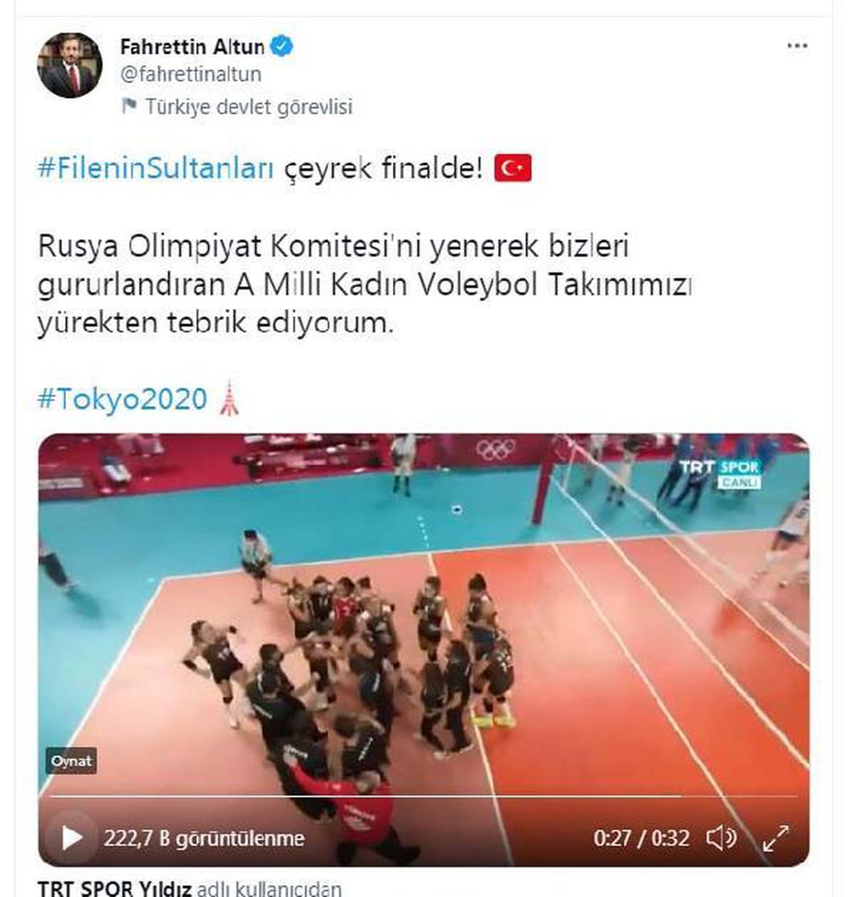İletişim Başkanı Altun\'dan \'Filenin Sultanları\'na tebrik