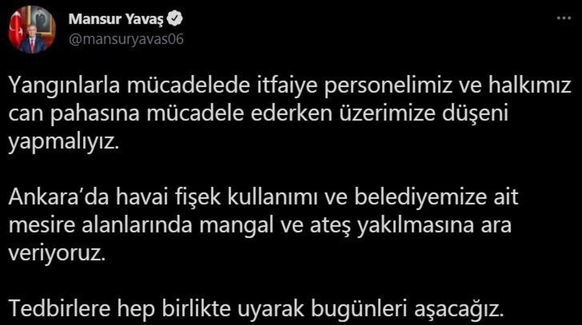 Ankara\'da havai fişek kullanımı ve mesire alanlarında mangal yakılmasına ara verildi