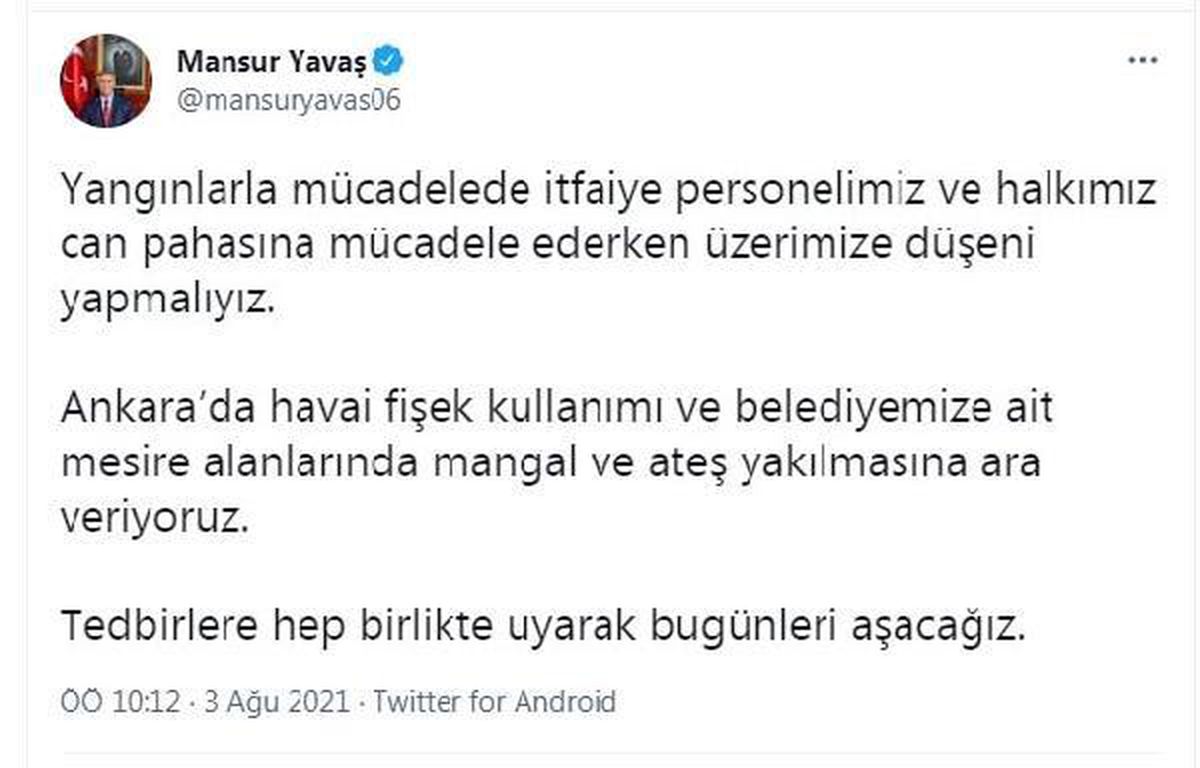Mansur Yavaş: Mesire alanlarında mangala ara veriyoruz