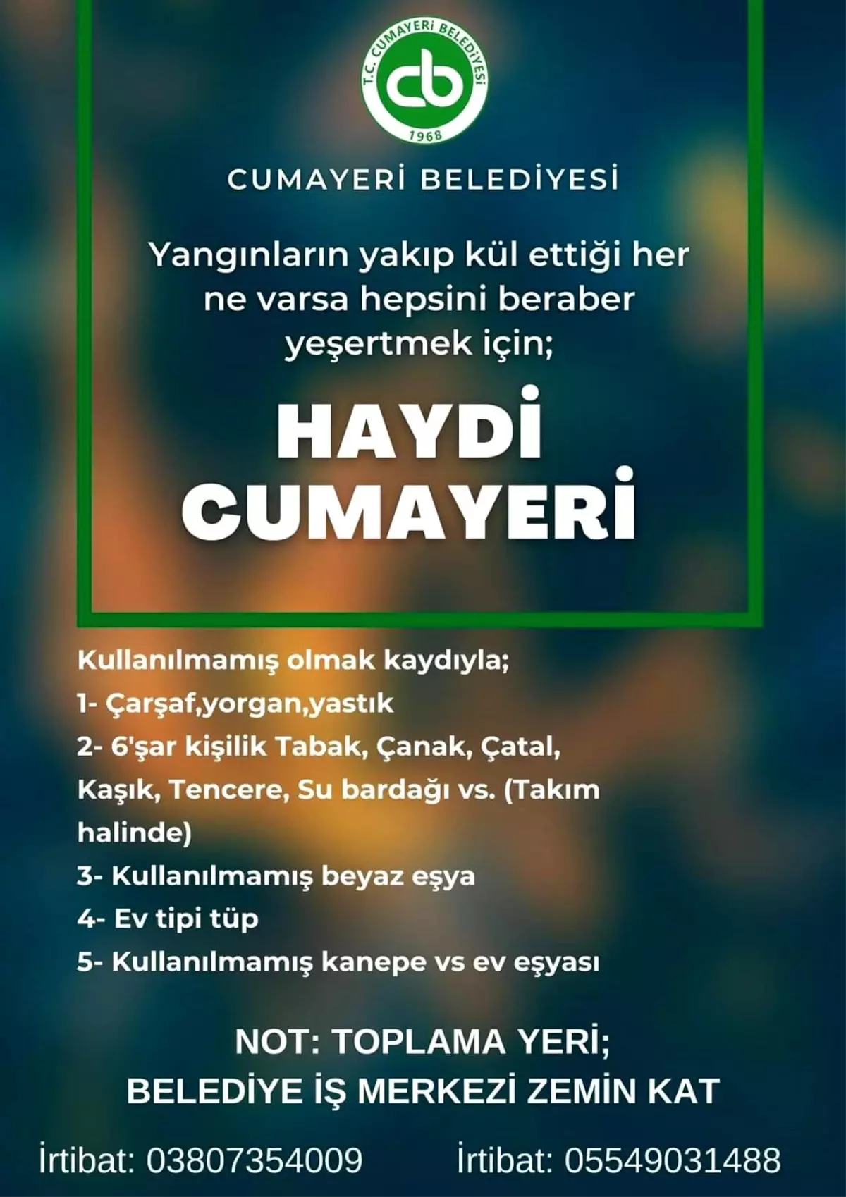 Cumayeri Belediyesi yardım kampanyası başlattı