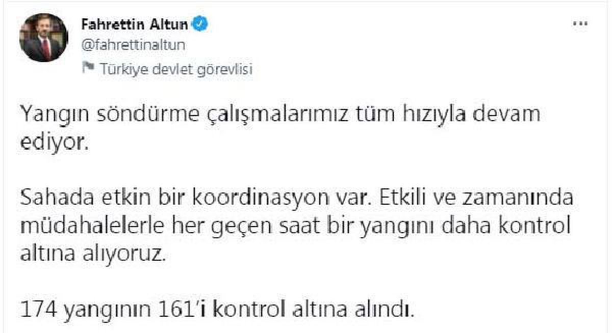 İletişim Başkanlığı: 174 orman yangınından 161\'i kontrol altında (2)