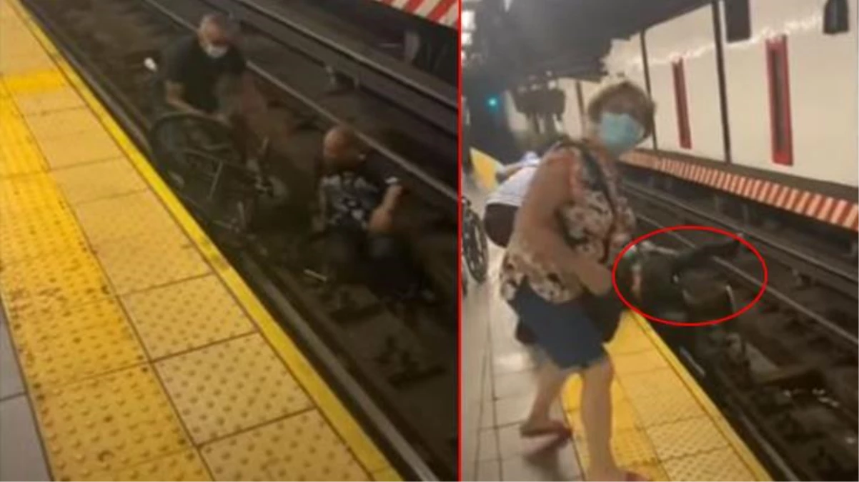 Metro beklerken raylara düşen tekerlekli sandalyeli adamın hayatını başka bir yolcu kurtardı
