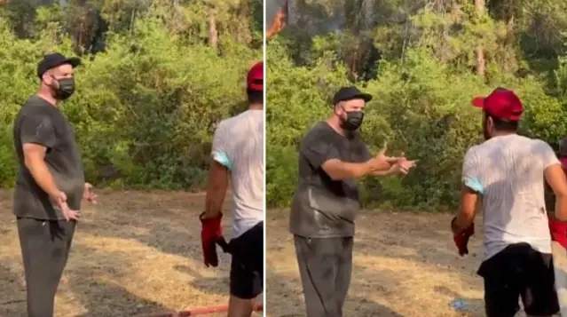 Söndürme çalışmalarında tebessüm ettiren anlar! Şahan Gökbakar'a Recep abi diye seslendi Söndürme çalışmalarında tebessüm ettiren anlar! Şahan Gökbakar'a Recep abi diye seslendi