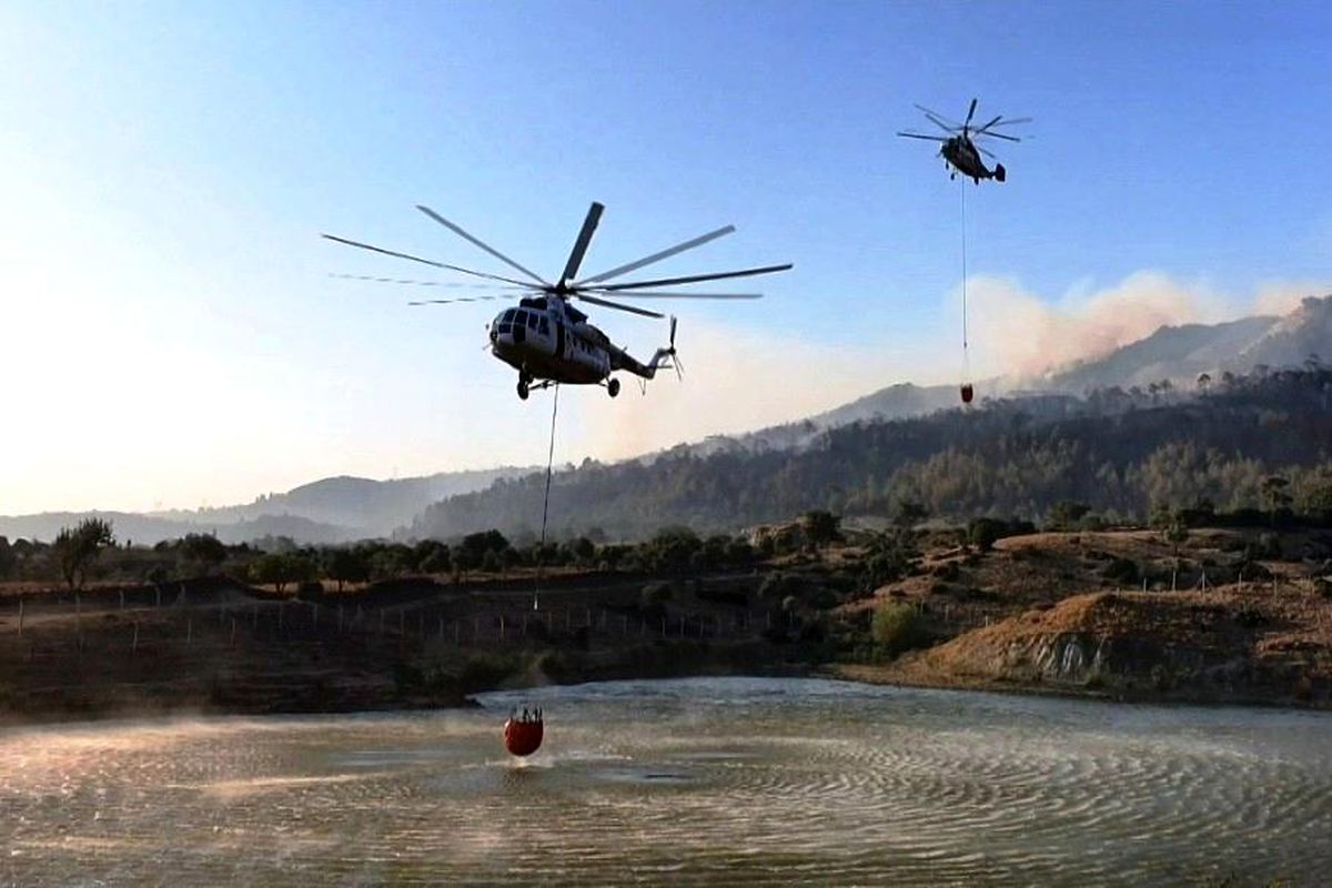 Çine\'de sabahın ilk ışıkları ile helikopterlerin alevle mücadelesi başladı