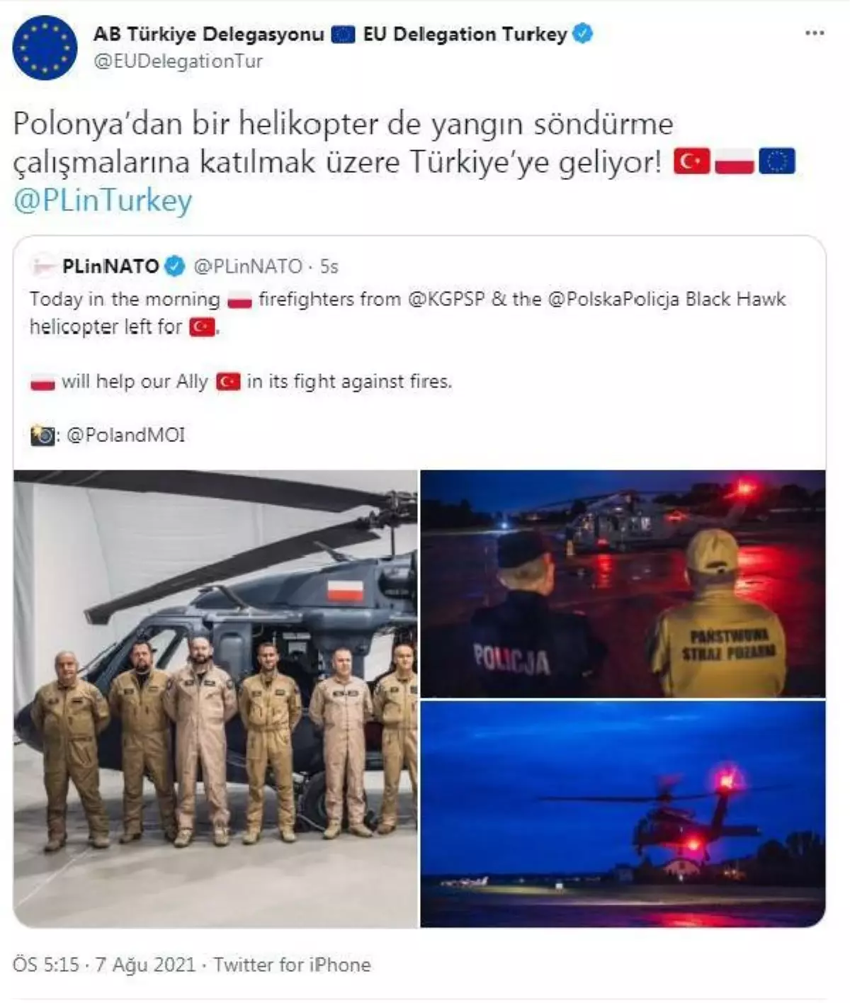 Polonya\'dan yangın söndürme çalışmalarına destek