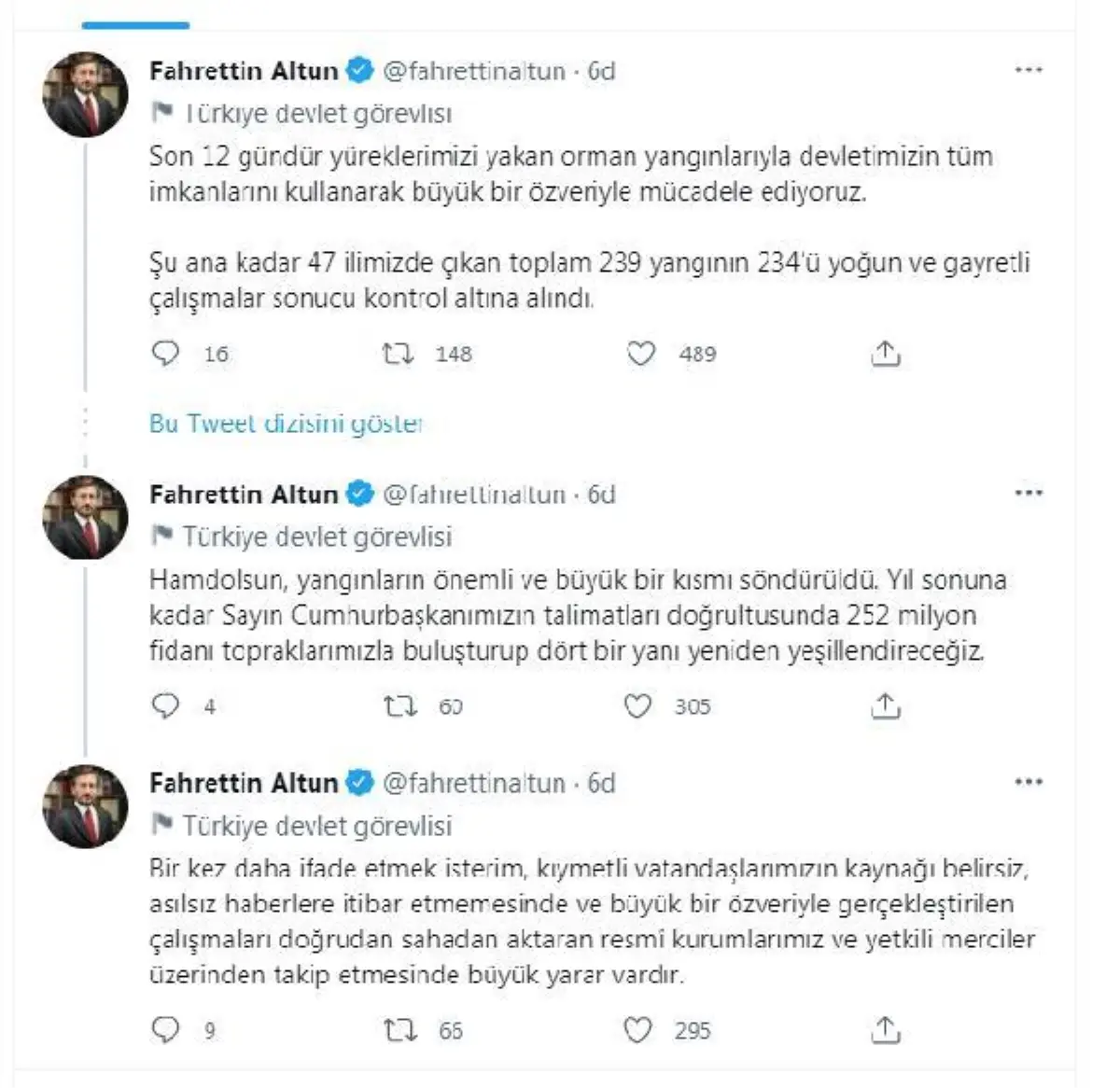 Son dakika haberleri | İletişim Başkanı Altun: 239 yangının 234\'ü kontrol altına alındı