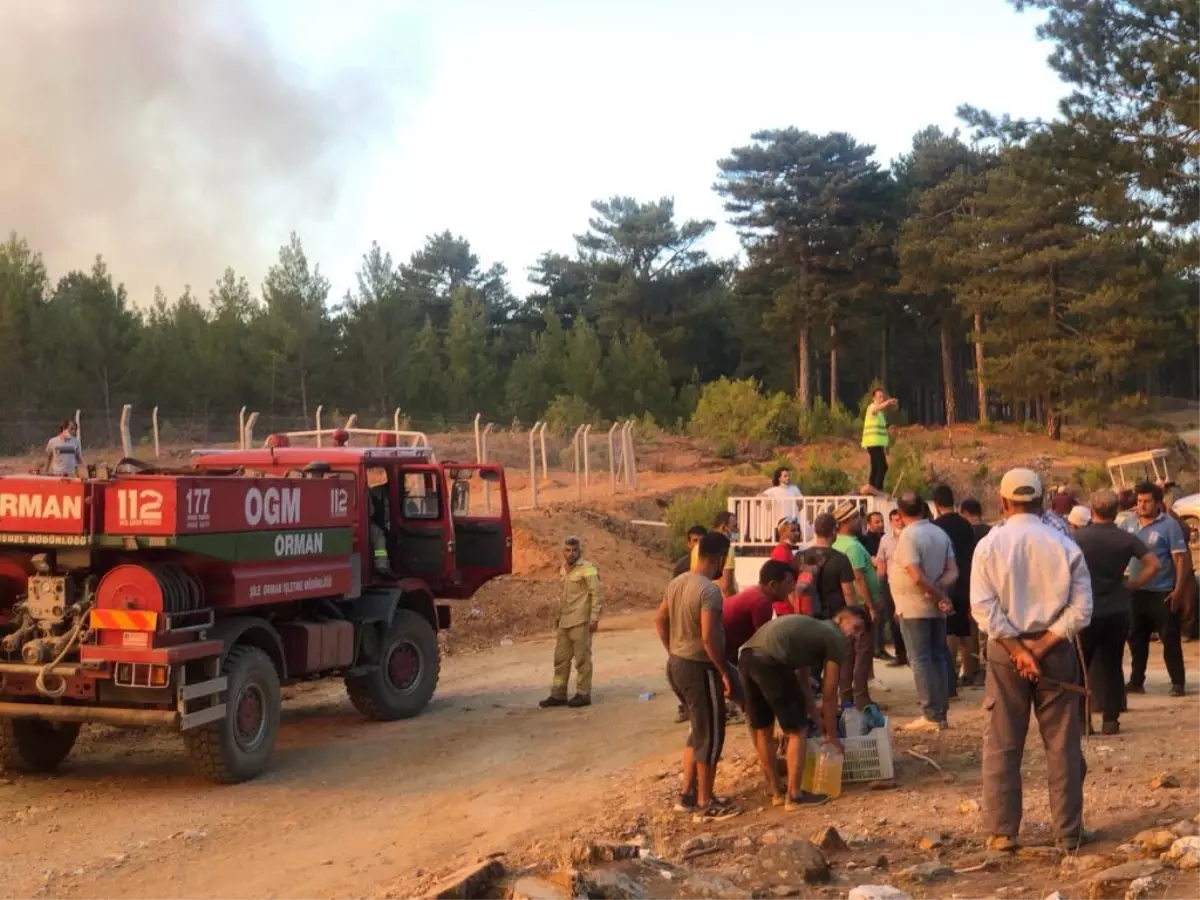 Manavgat\'ta yangının mahallelerine sıçramaması için çiftçiler de çalışmalara destek verdi