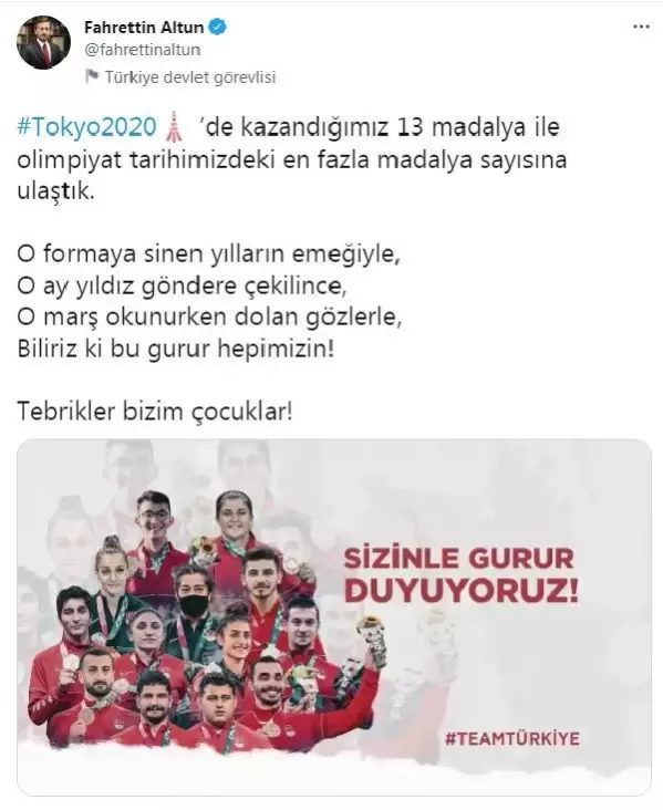 ANKARA İLETİŞİM BAŞKANI ALTUN: TEBRİKLER BİZİM ÇOCUKLAR