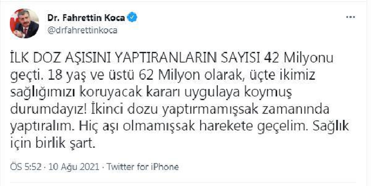 Son dakika haberi! Bakan Koca: 2 doz aşısını yaptıranların sayısı 30 milyona ulaştı (2)