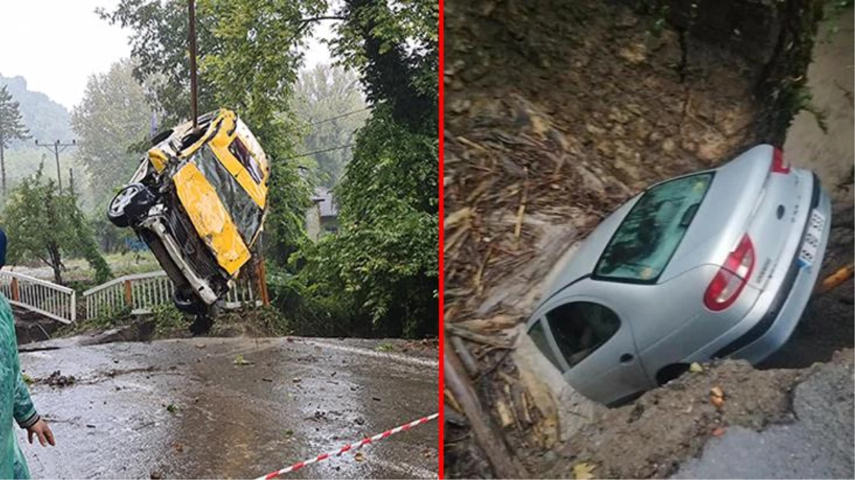 Sel sularına kapılmaktan son anda kurtuldular! Yol çöktü, 12 kişi araçlarında mahsur kaldı