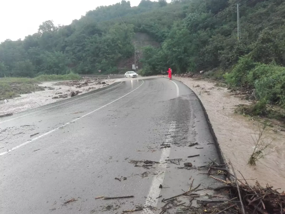 Ordu\'da sağanak nedeniyle dere taştı, yol geçici olarak ulaşıma kapandı