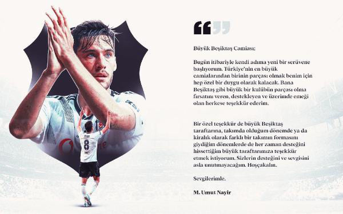 Umut Nayir, Beşiktaş\'tan ayrıldığını açıkladı