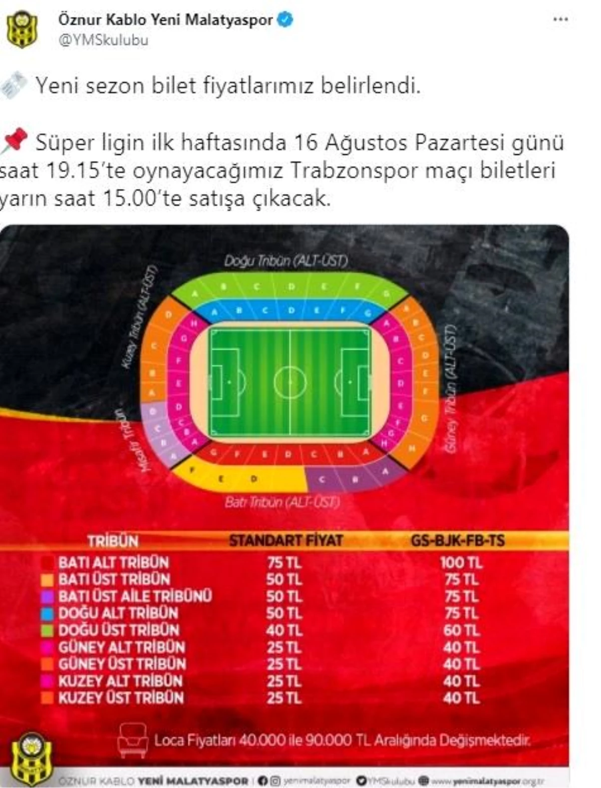 Yeni Malatyaspor\'da yeni sezon bilet fiyatları belirlendi