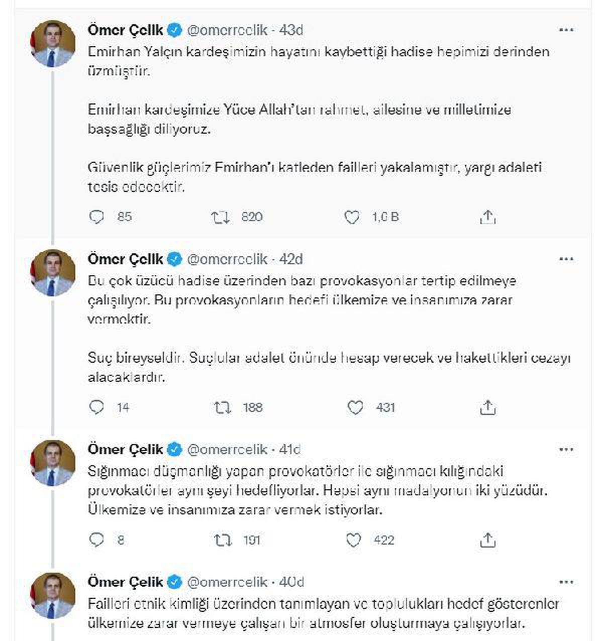 AK Parti Sözcüsü Ömer Çelik: "Provokasyonların hedefi, ülkemize ve insanımıza zarar vermektir"