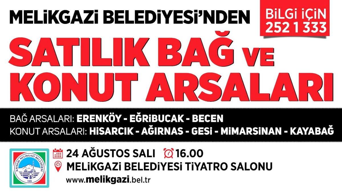 MELİKGAZİ BELEDİYESİ\'NDEN KAÇIRILMAYACAK YATIRIM FIRSATI
