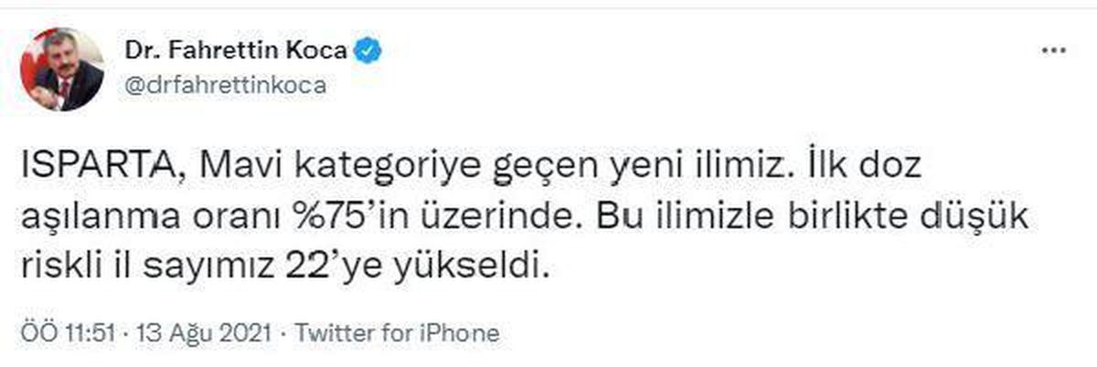 Son dakika: Bakan Koca: Düşük riskli il sayımız 22\'ye yükseldi