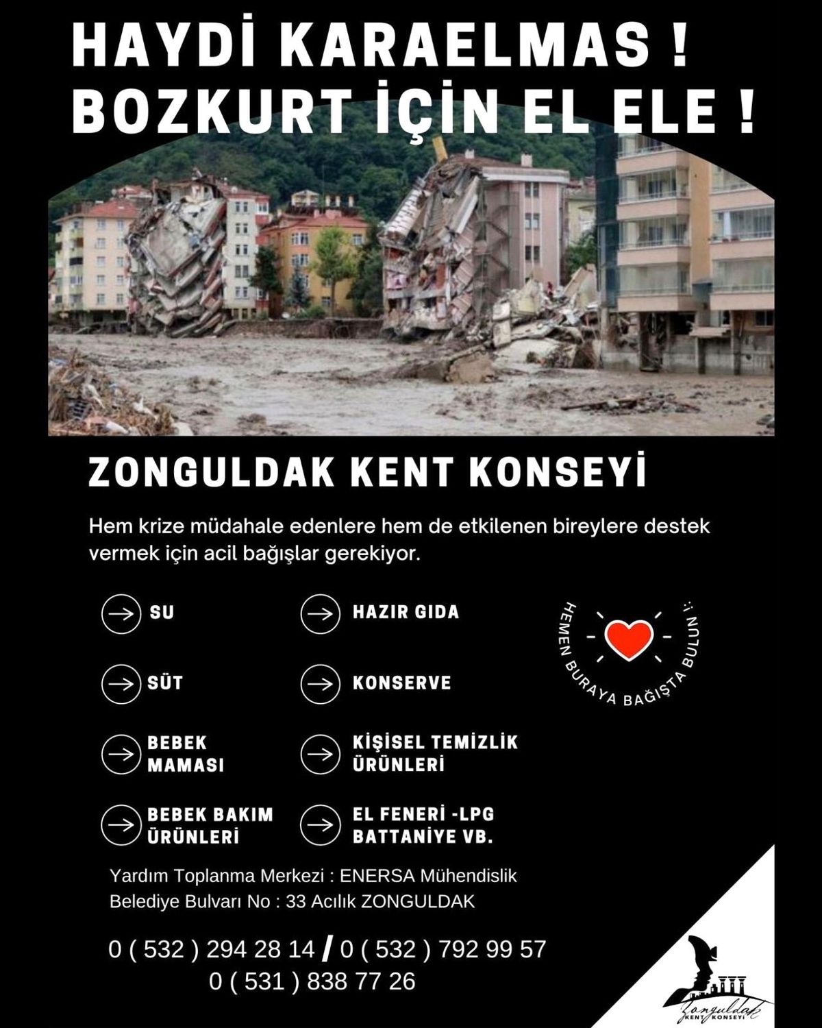 Zonguldak Kent Konseyi\'nden Bozkurt ilçesine yardım kampanyası