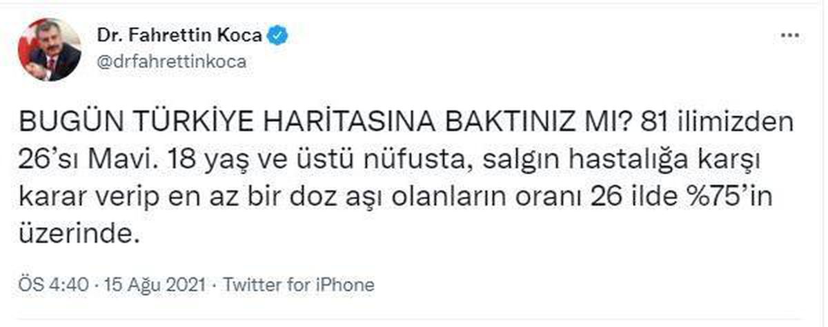 Son dakika haberleri: Bakan Koca: 26 ilimiz mavi
