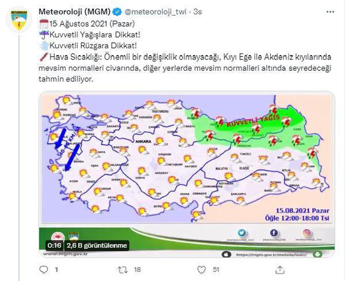 Trabzon\'un doğusu ve Rize çevreleri için çok kuvvetli yağış uyarısı