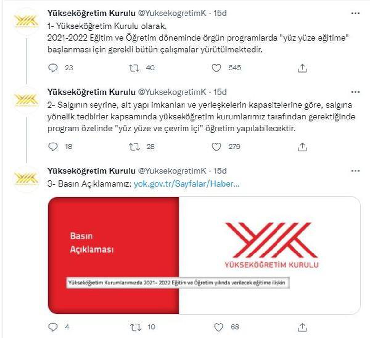 YÖK\'ten \'yüz yüze eğitim\' açıklaması