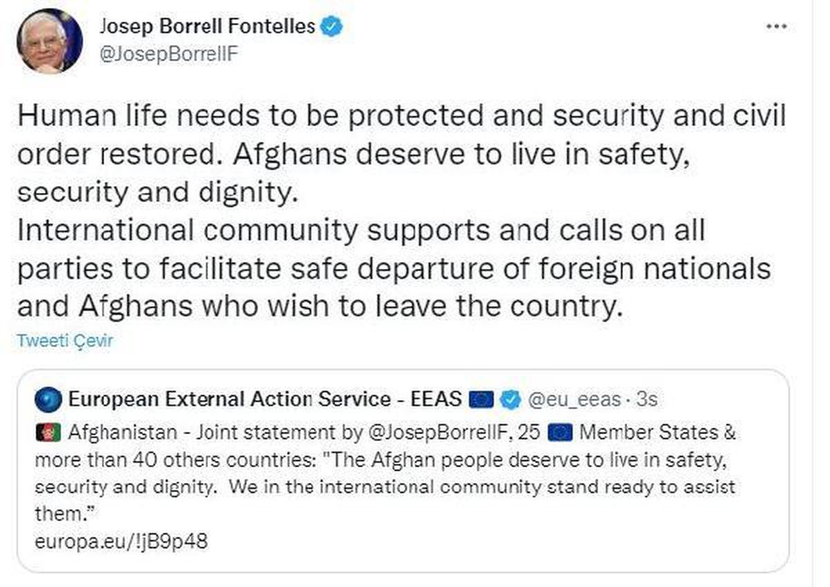 Borrell: Afganlar, güven ve haysiyet içinde yaşamayı hak ediyor