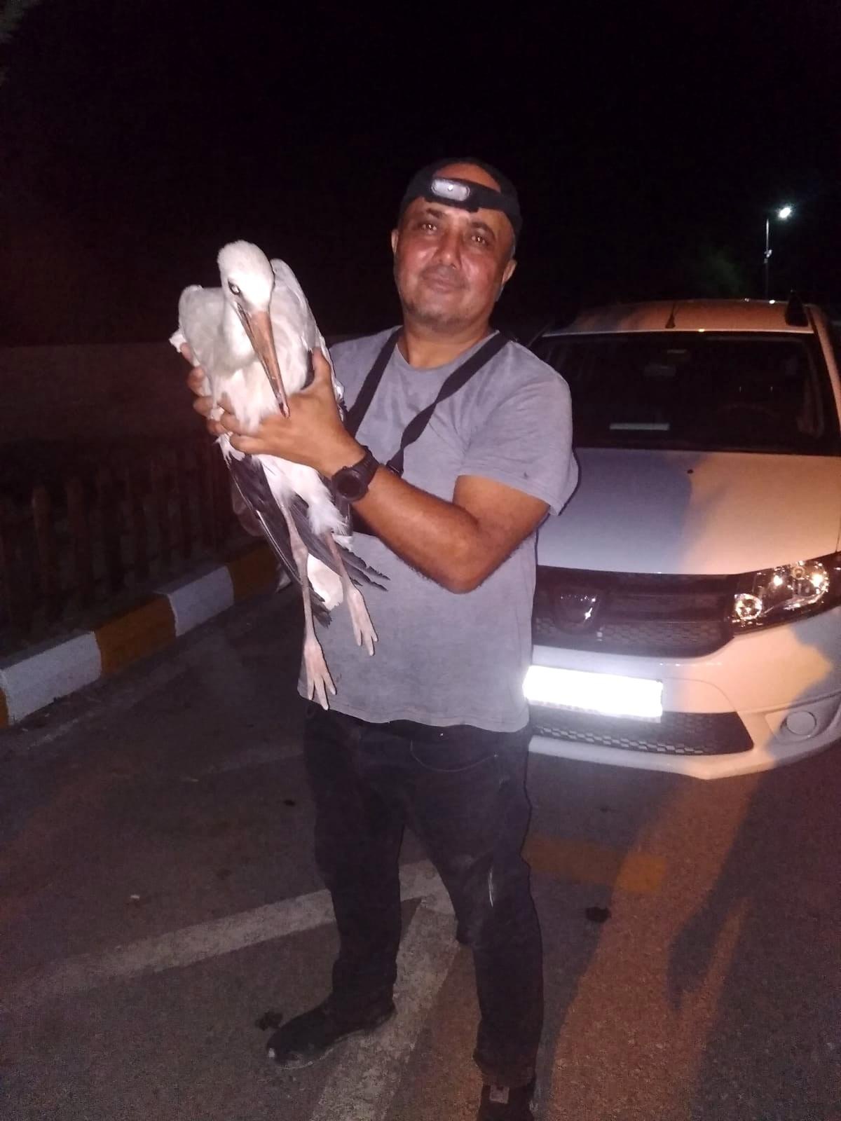 Yaralı bulduğu leyleği Tarsus Doğa Parkı\'na teslim etti