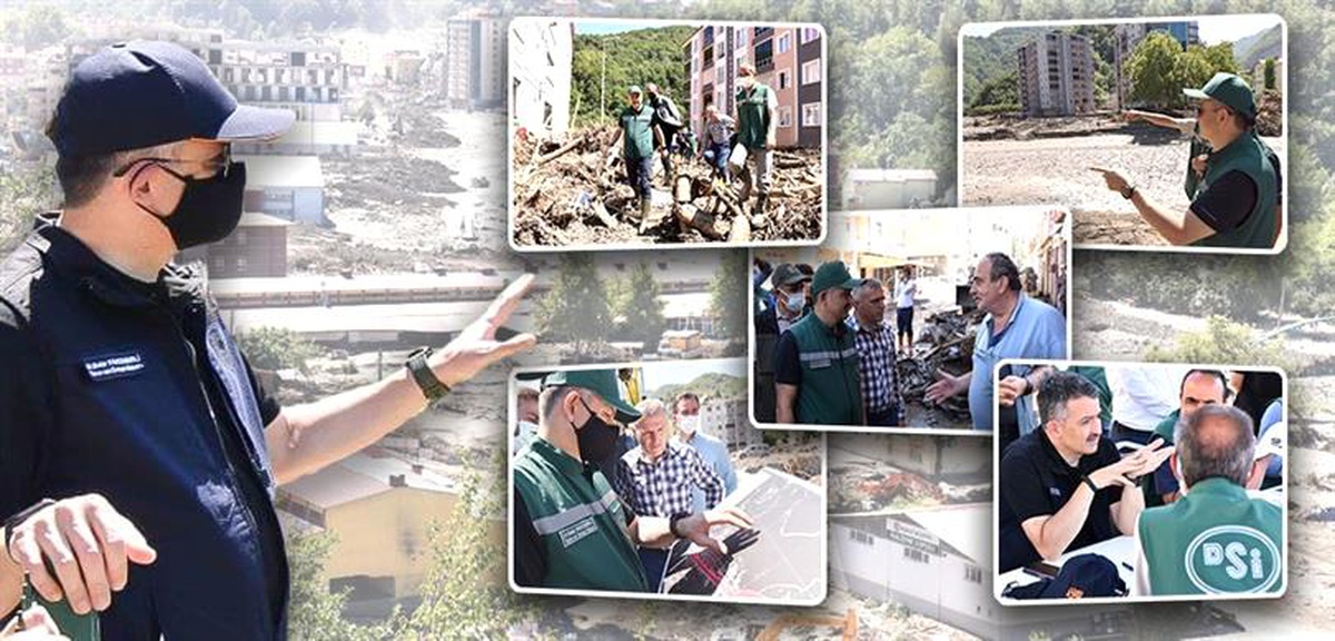 BAKAN PAKDEMİRLİ, SEL BÖLGESİ BOZKURT\'TA İNCELEMELERDE BULUNDU