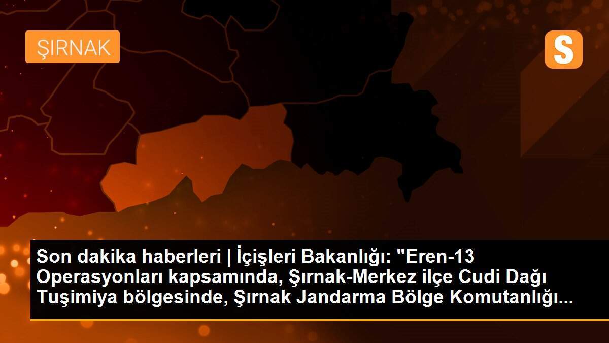 Son dakika haberleri | İçişleri Bakanlığı: "Eren-13 Operasyonları kapsamında, Şırnak-Merkez ilçe Cudi Dağı Tuşimiya bölgesinde, Şırnak Jandarma Bölge Komutanlığı...