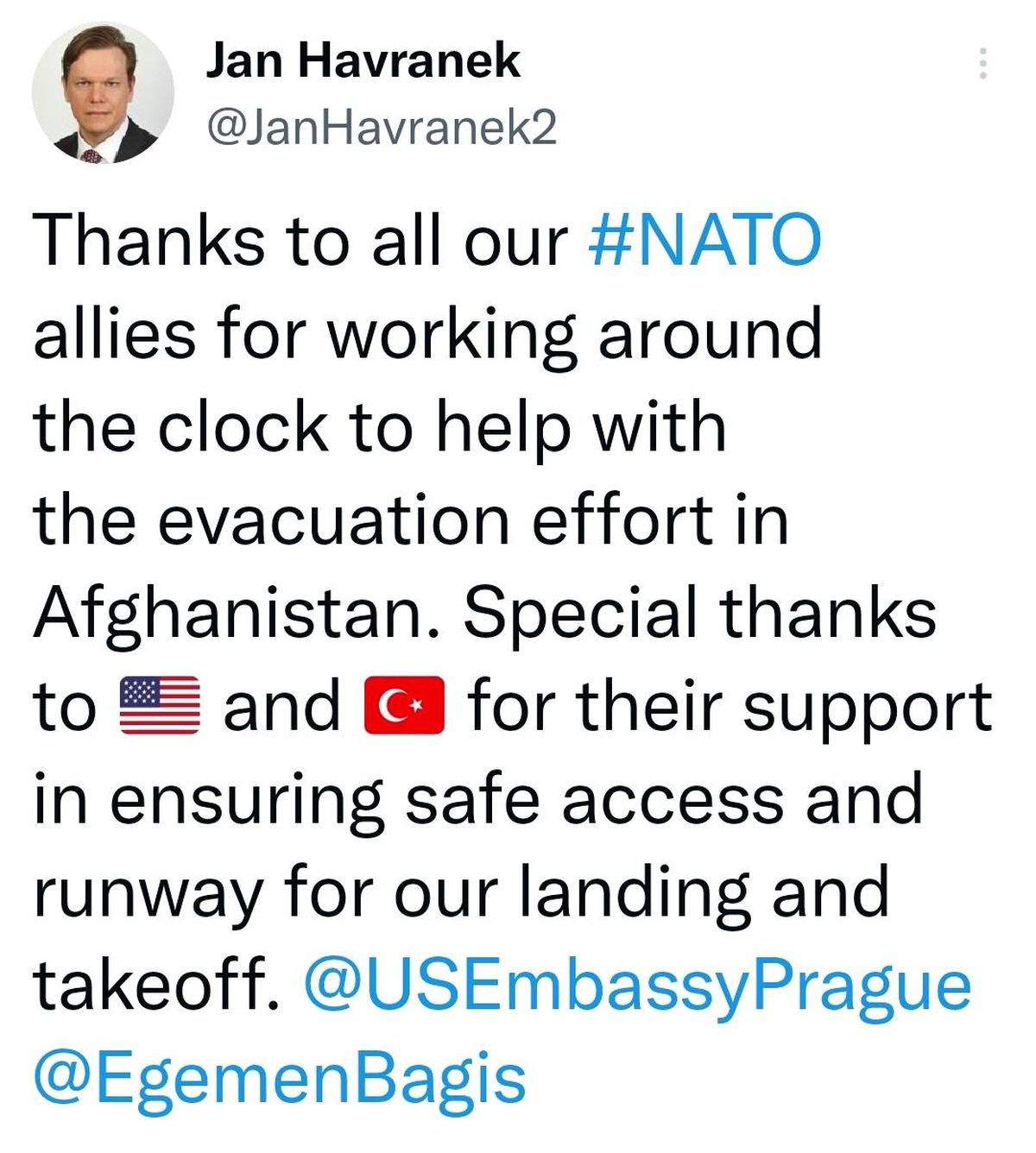 Çekya\'dan Afganistan\'daki tahliye çalışmaları için Türkiye\'ye teşekkür