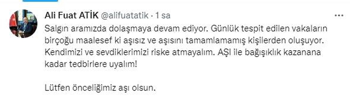 Vali Atik\'ten sosyal çağrı; "Aşı gücünüze güç katar"