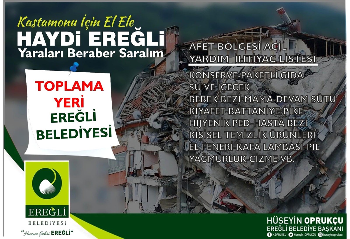 Ereğli Belediyesinden sel bölgesine yardım kampanyası başlattı