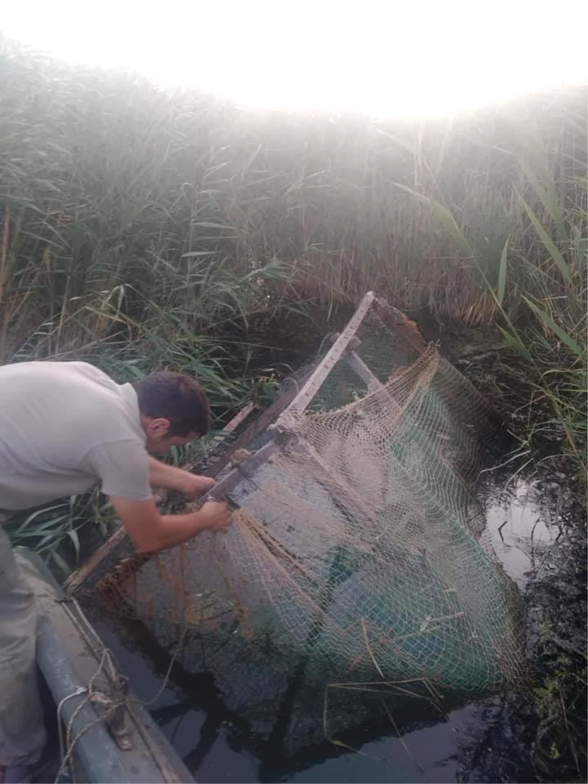 Gala Gölü\'nde yasa dışı avcılıkta kullanıldığı tespit edilen kafesler imha edildi