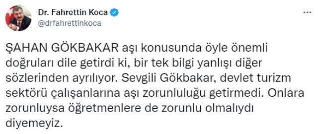 Şahan Gökbakar'ın aşı eleştirisine Bakan Koca'dan yanıt: Devlet, aşı zorunluluğu getirmedi