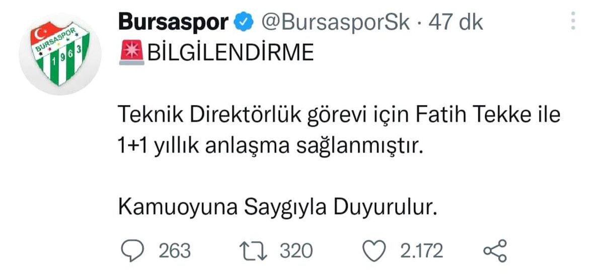 Bursaspor\'da Fatih Tekke dönemi