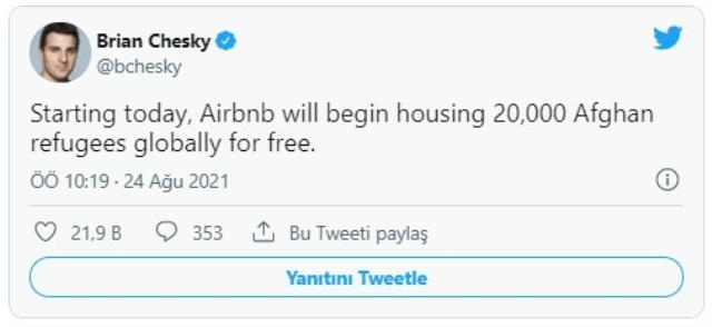 Seyahat ve konaklama platformu Airbnb'den 20 bin Afgan mülteciye ücretsiz konut sözü