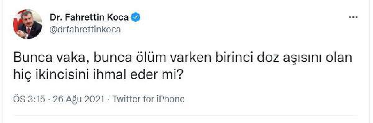 Bakan Koca\'dan ikinci doz aşı çağrısı