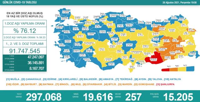 Son Dakika: Türkiye'de 26 Ağustos günü koronavirüs nedeniyle 257 kişi vefat etti, 19 bin 616 yeni vaka tespit edildi