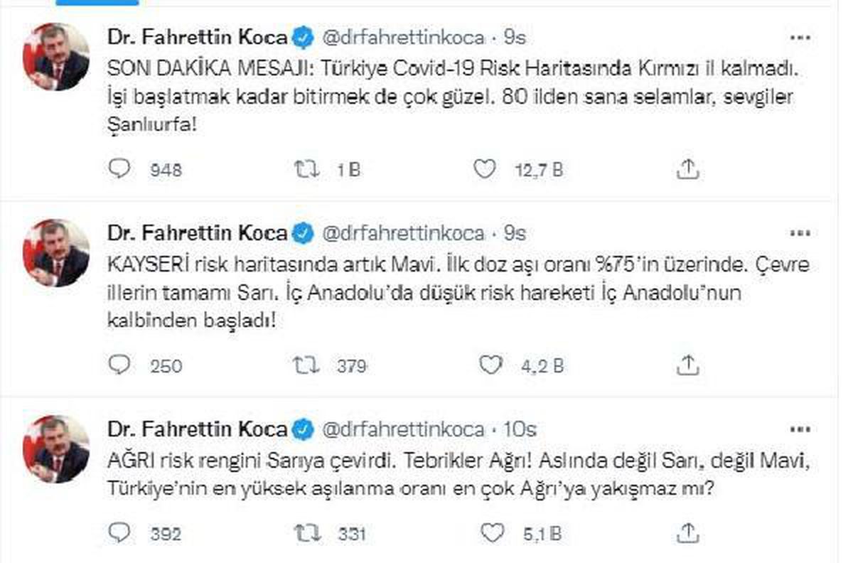 Bakan Koca: Kırmızı il kalmadı