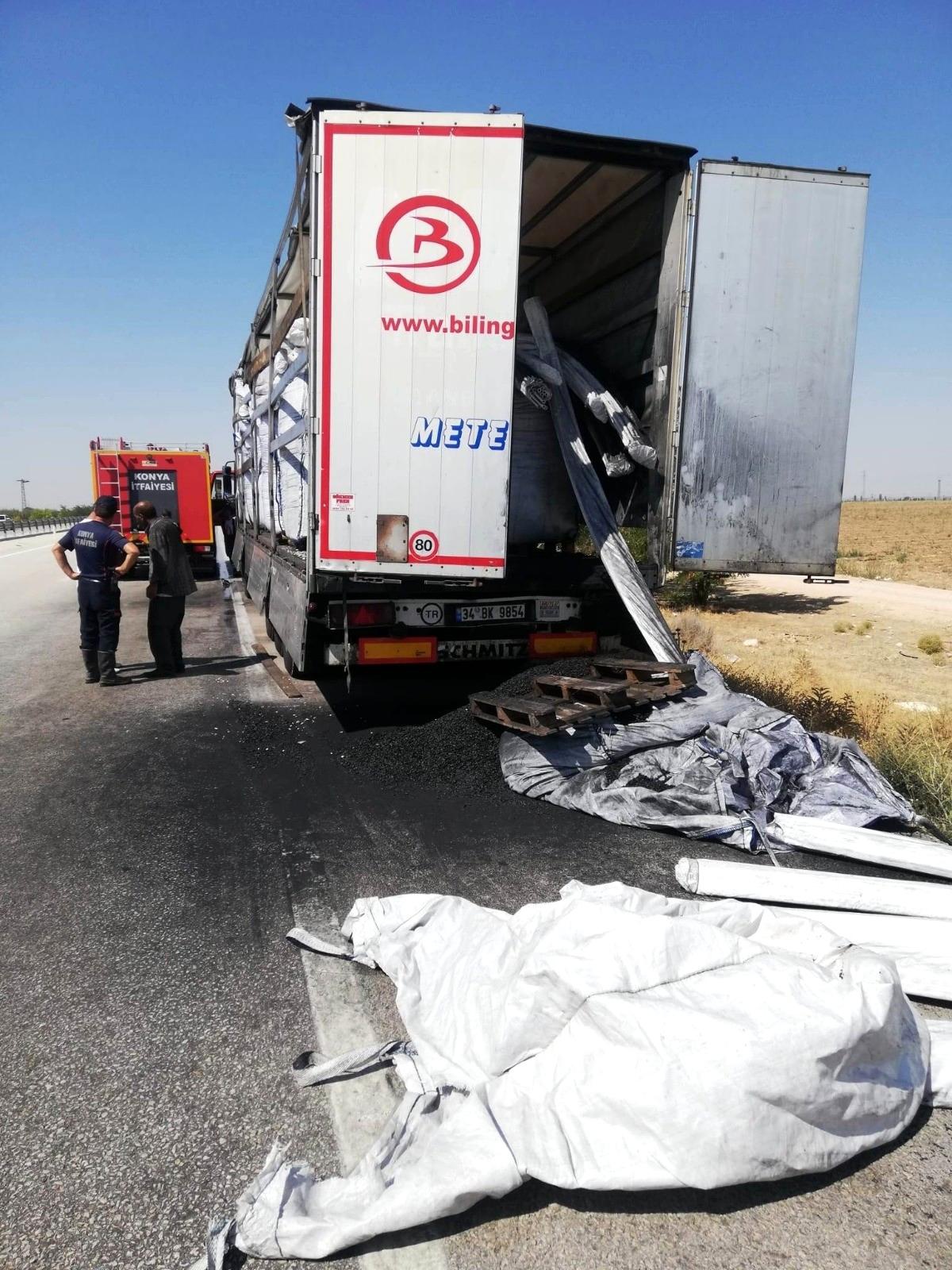 Son dakika haberi | Konya\'da tırın dorsesinde çıkan yangın söndürüldü
