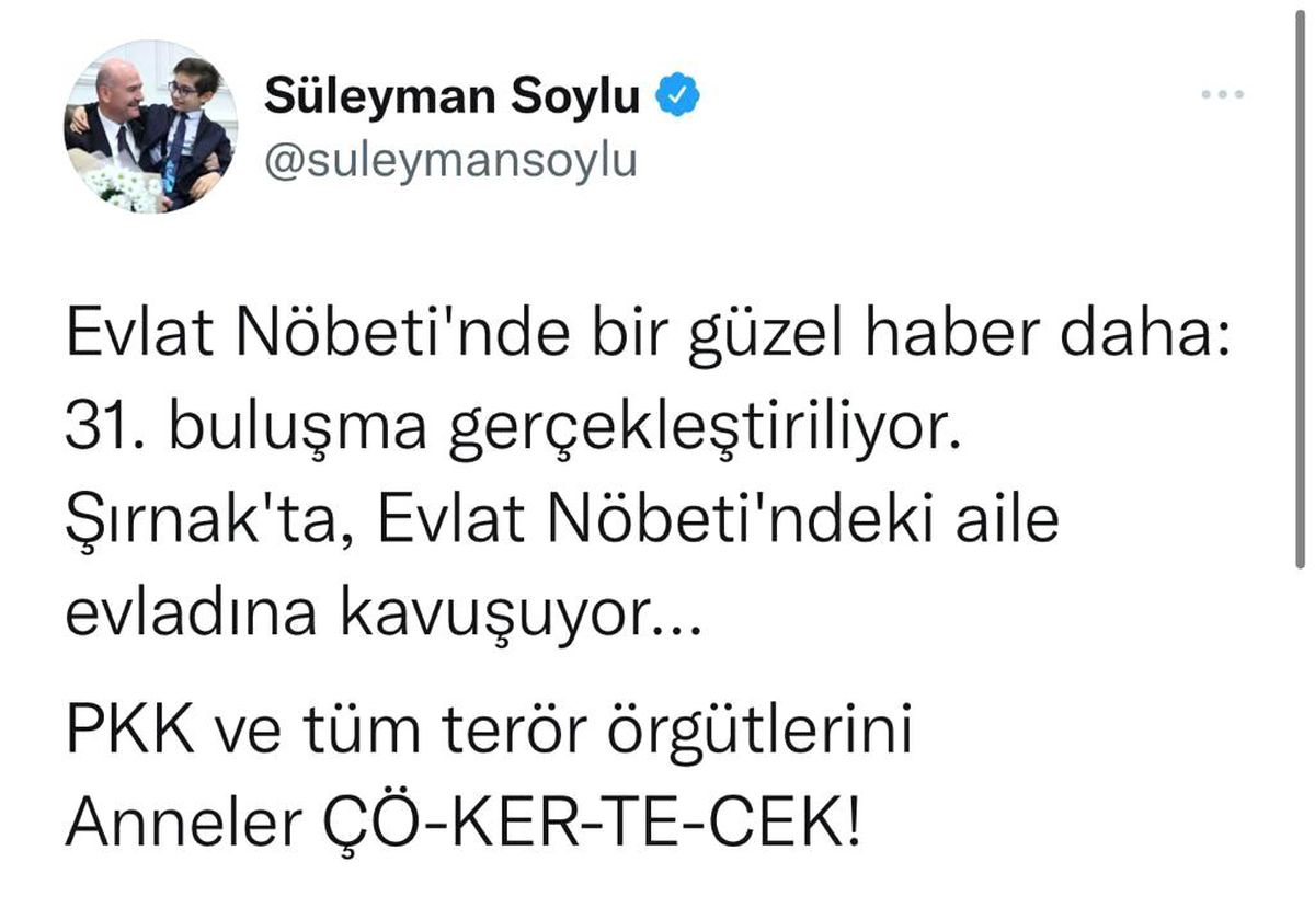 Bakan Soylu: "Şırnak\'ta evlat nöbetindeki aile evladına kavuşuyor"