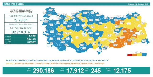 Son Dakika: Türkiye'de 28 Ağustos günü koronavirüs nedeniyle 245 kişi vefat etti, 17 bin 912 yeni vaka tespit edildi