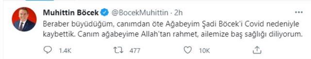 Aylarca yoğun bakımda yatan Muhittin Böcek ağabeyini koronavirüsten kaybetti