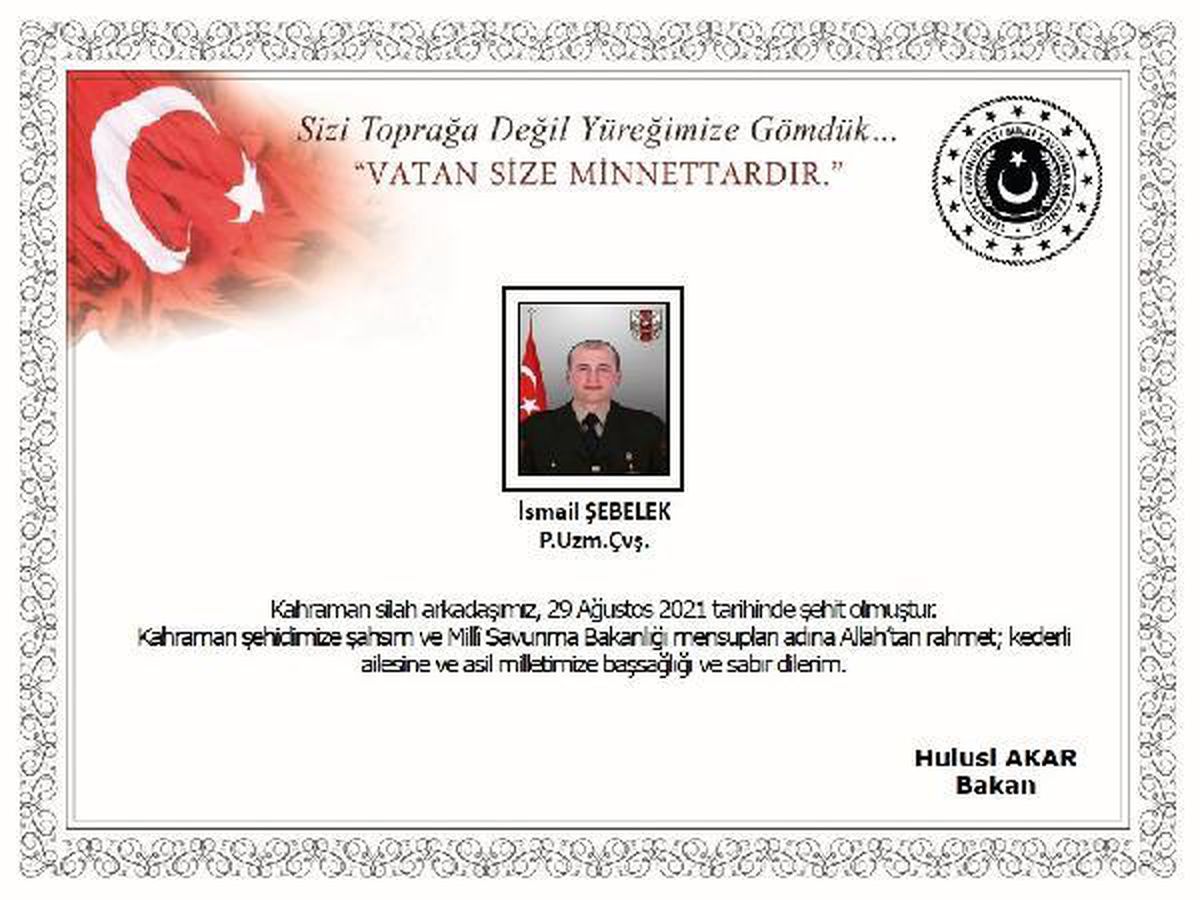 Son dakika haberi | MSB: Pençe-Kaplan operasyonu bölgesinde yaralanan Uzman Çavuş Şebelek, şehit oldu (2)
