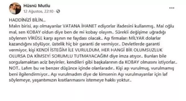 Aşı olan kişilere 'kobay' ve 'mal' diye hitap eden antrenör, koronavirüsten hayatını kaybetti Aşı olan kişilere 'kobay' ve 'mal' diye hitap eden antrenör, koronavirüsten hayatını kaybetti