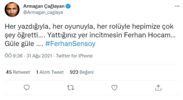 Ferhan Şensoy'un ölümü tüm Türkiye'yi yasa boğdu! Sanat ve siyaset dünyası usta oyuncuya böyle veda etti