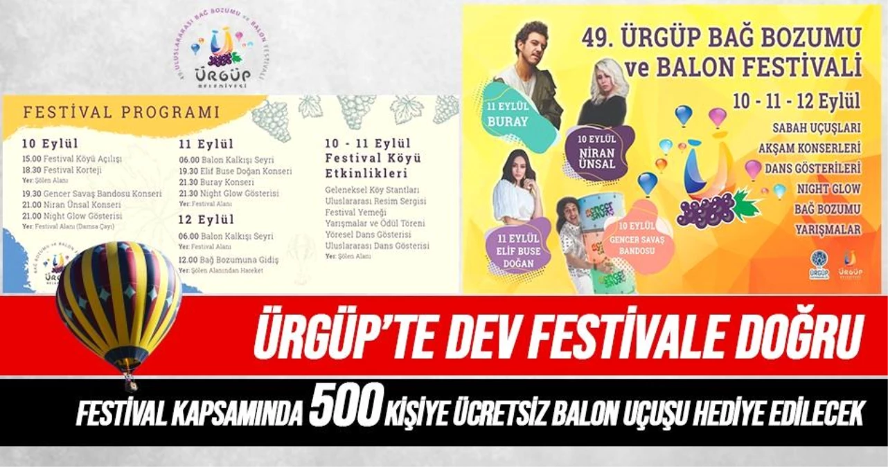 Ürgüp Bağ Bozumu ve Balon Festivali 10 Eylül\'de Başlıyor