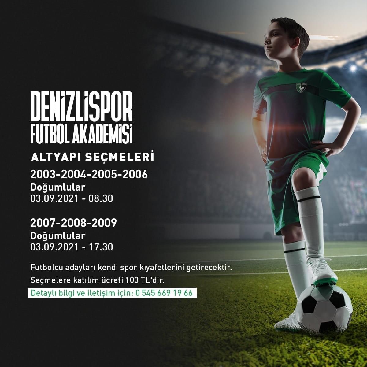 Denizlispor, altyapı oyuncu seçmelerinin tarihini açıkladı.