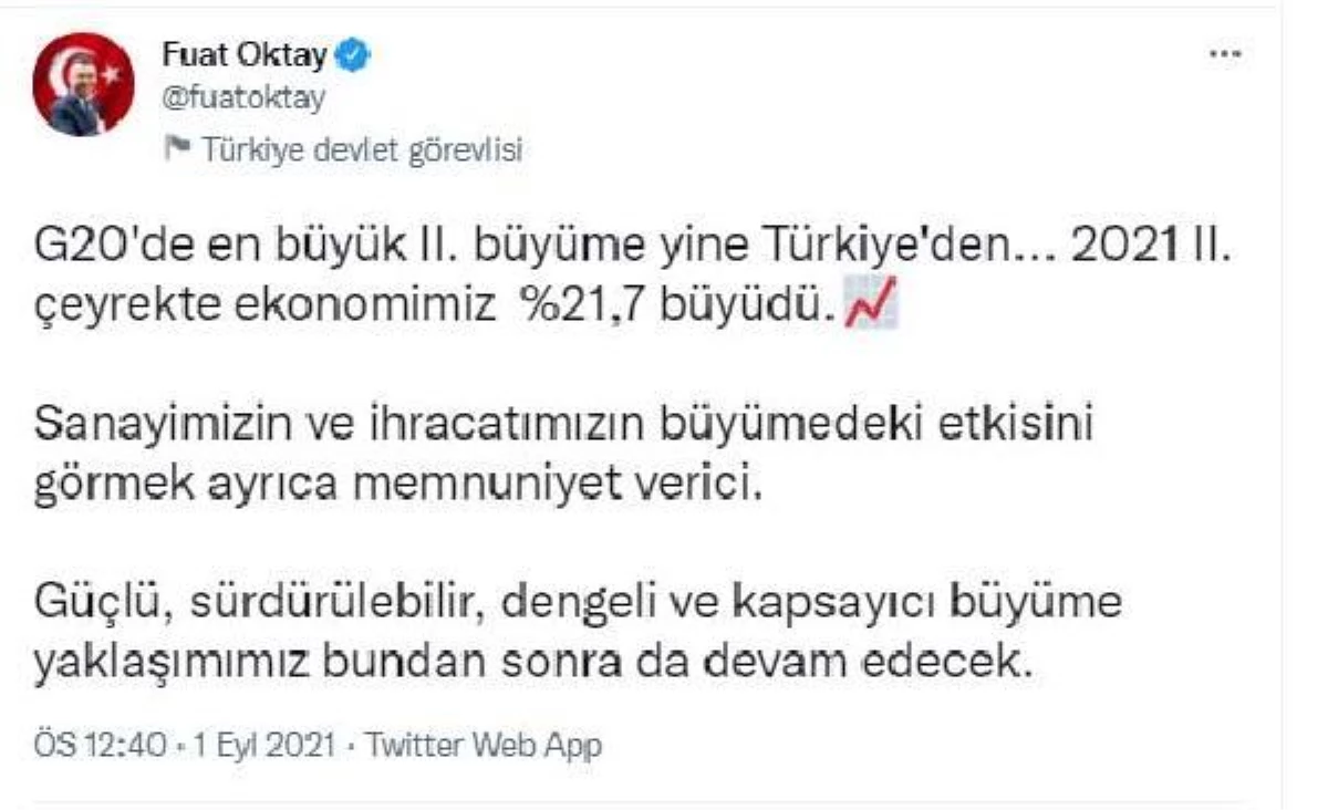 Cumhurbaşkanı Yardımcısı Oktay yüzde 21,7\'lik büyümeyi değerlendirdi Açıklaması