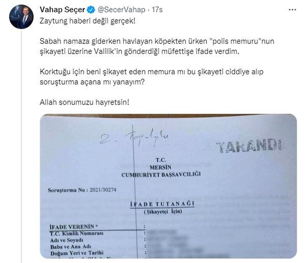 Son dakika haber... Köpeğin saldırdığı polis şikayetçi oldu, başkan ifade verdi