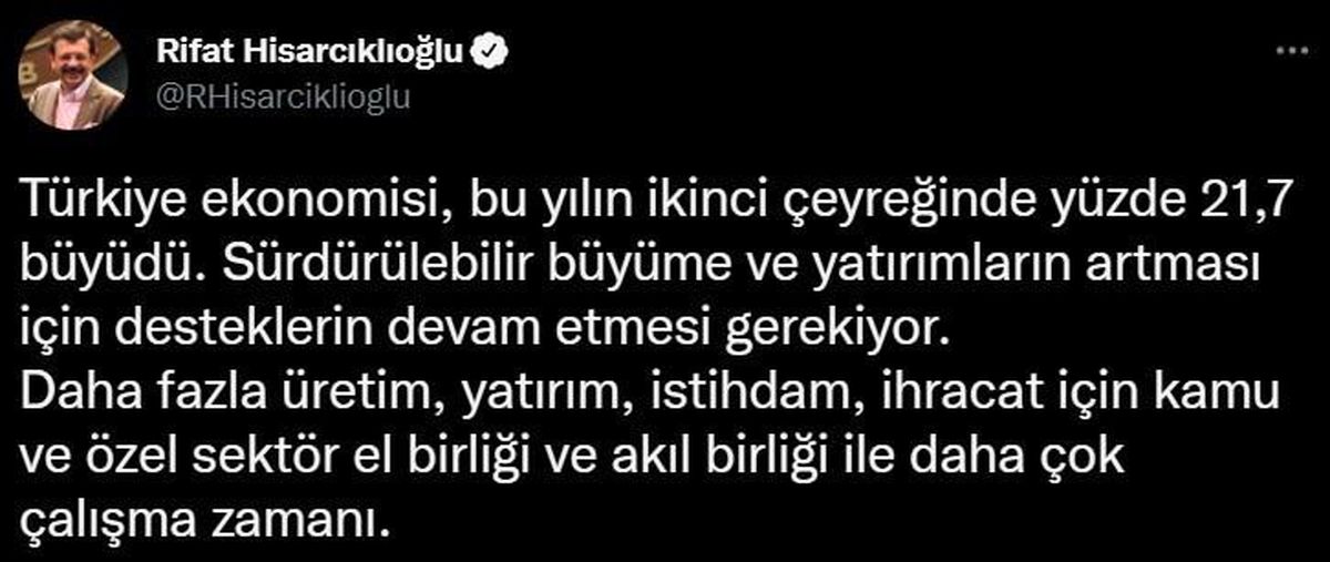 Son dakika haber... TOBB Başkanı Hisarcıklıoğlu: "Sürdürülebilir büyüme ve yatırımların artması için desteklerin devam etmesi gerekiyor"